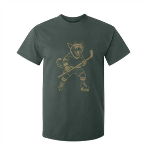 Vintage Cat Playing Hockey T Shirt For Kid Kitten Lover Player Gift TS12 Dark Forest Green Print Your Wear