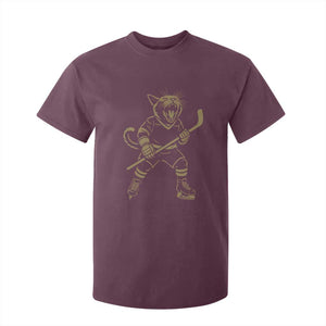 Vintage Cat Playing Hockey T Shirt For Kid Kitten Lover Player Gift TS12 Maroon Print Your Wear