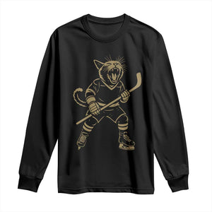 Vintage Cat Playing Hockey Long Sleeve Shirt Kitten Lover Player Gift TS12 Black Print Your Wear