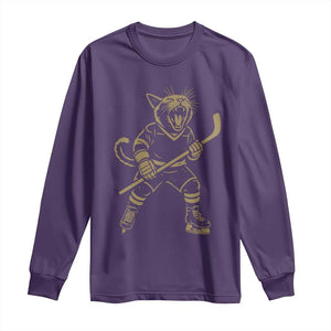 Vintage Cat Playing Hockey Long Sleeve Shirt Kitten Lover Player Gift TS12 Purple Print Your Wear