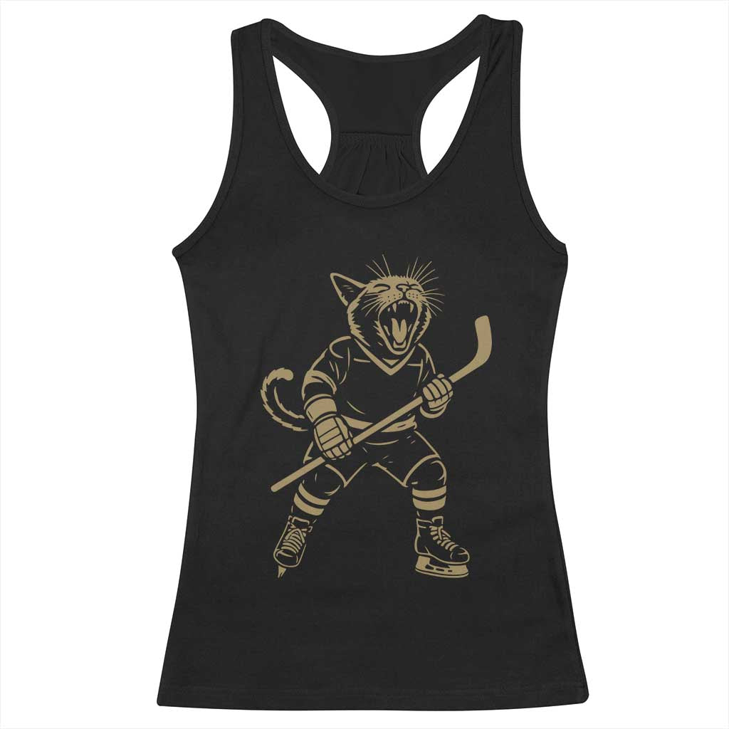 Vintage Cat Playing Hockey Racerback Tank Top Kitten Lover Player Gift TS12 Black Print Your Wear