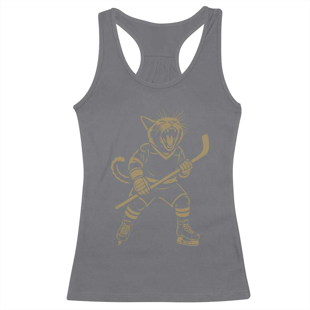 Vintage Cat Playing Hockey Racerback Tank Top Kitten Lover Player Gift TS12 Charcoal Print Your Wear