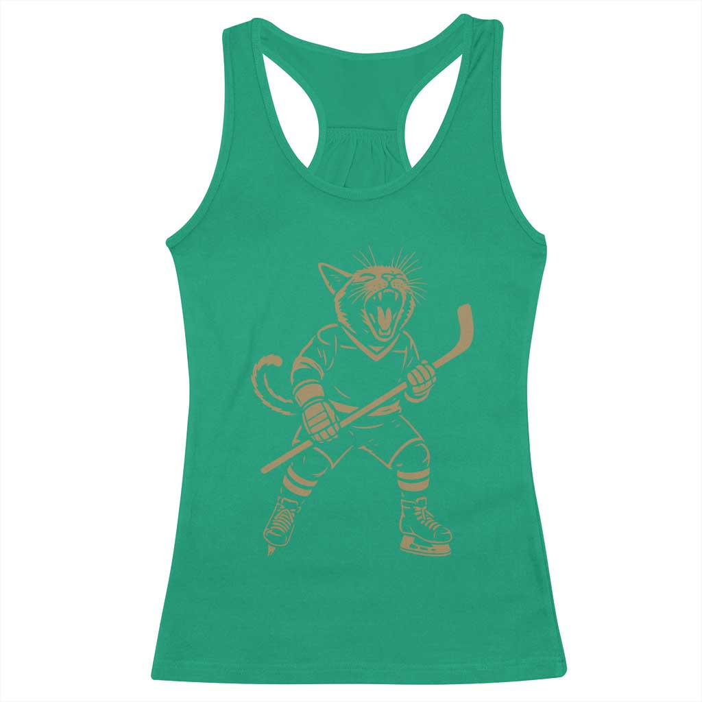 Vintage Cat Playing Hockey Racerback Tank Top Kitten Lover Player Gift TS12 Irish Green Print Your Wear