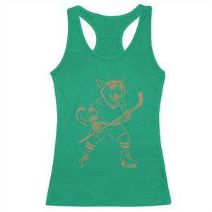 Vintage Cat Playing Hockey Racerback Tank Top Kitten Lover Player Gift TS12 Irish Green Print Your Wear