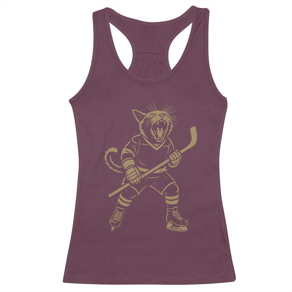Vintage Cat Playing Hockey Racerback Tank Top Kitten Lover Player Gift TS12 Maroon Print Your Wear