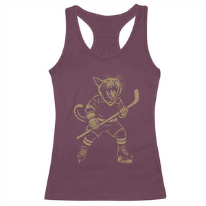 Vintage Cat Playing Hockey Racerback Tank Top Kitten Lover Player Gift TS12 Maroon Print Your Wear