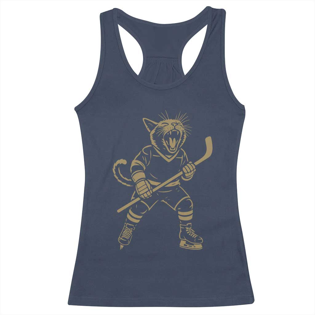 Vintage Cat Playing Hockey Racerback Tank Top Kitten Lover Player Gift TS12 Navy Print Your Wear