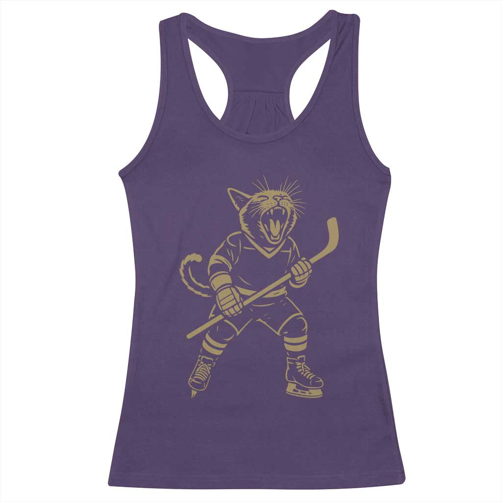 Vintage Cat Playing Hockey Racerback Tank Top Kitten Lover Player Gift TS12 Purple Print Your Wear