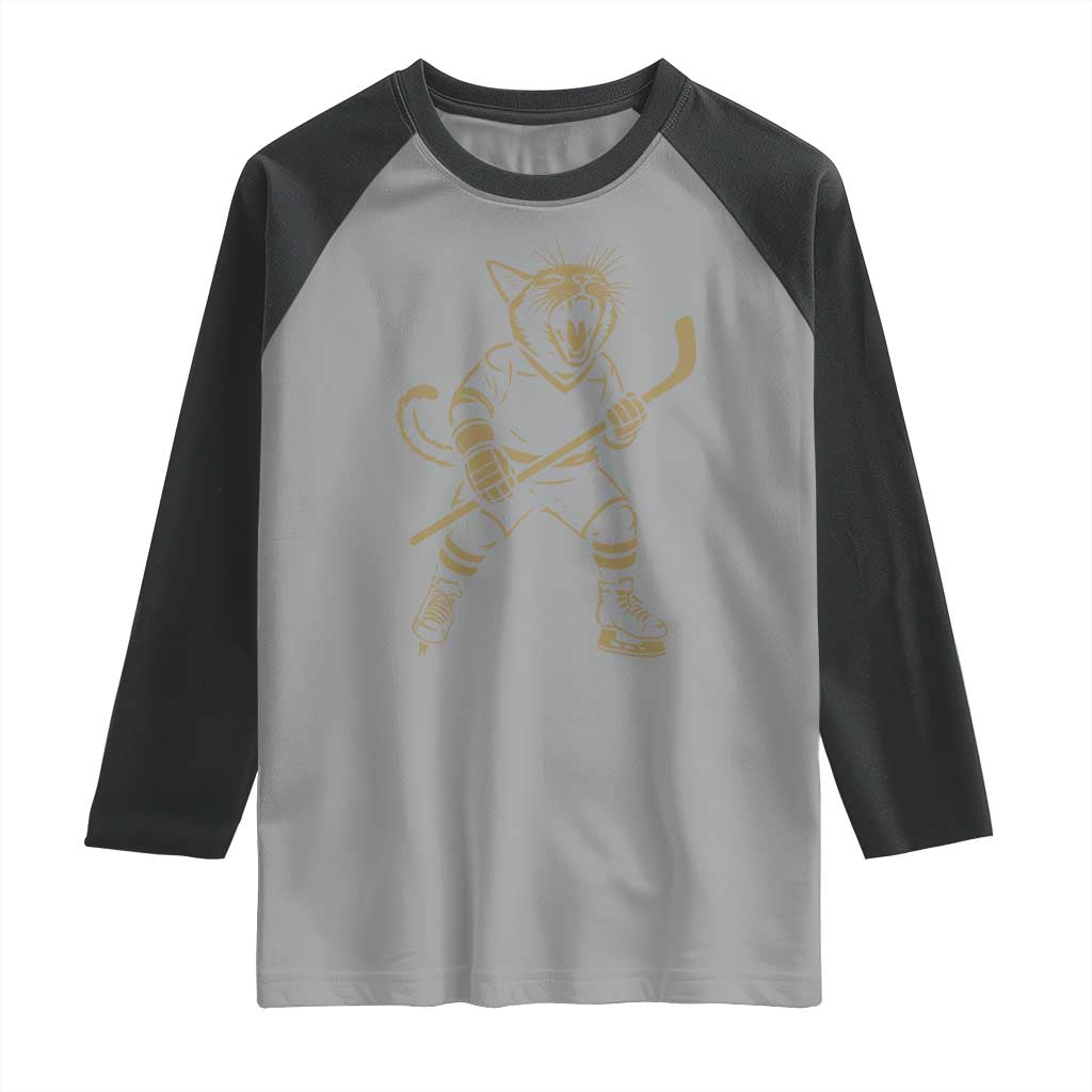 Vintage Cat Playing Hockey Raglan Shirt Kitten Lover Player Gift TS12 Sport Gray Black Print Your Wear