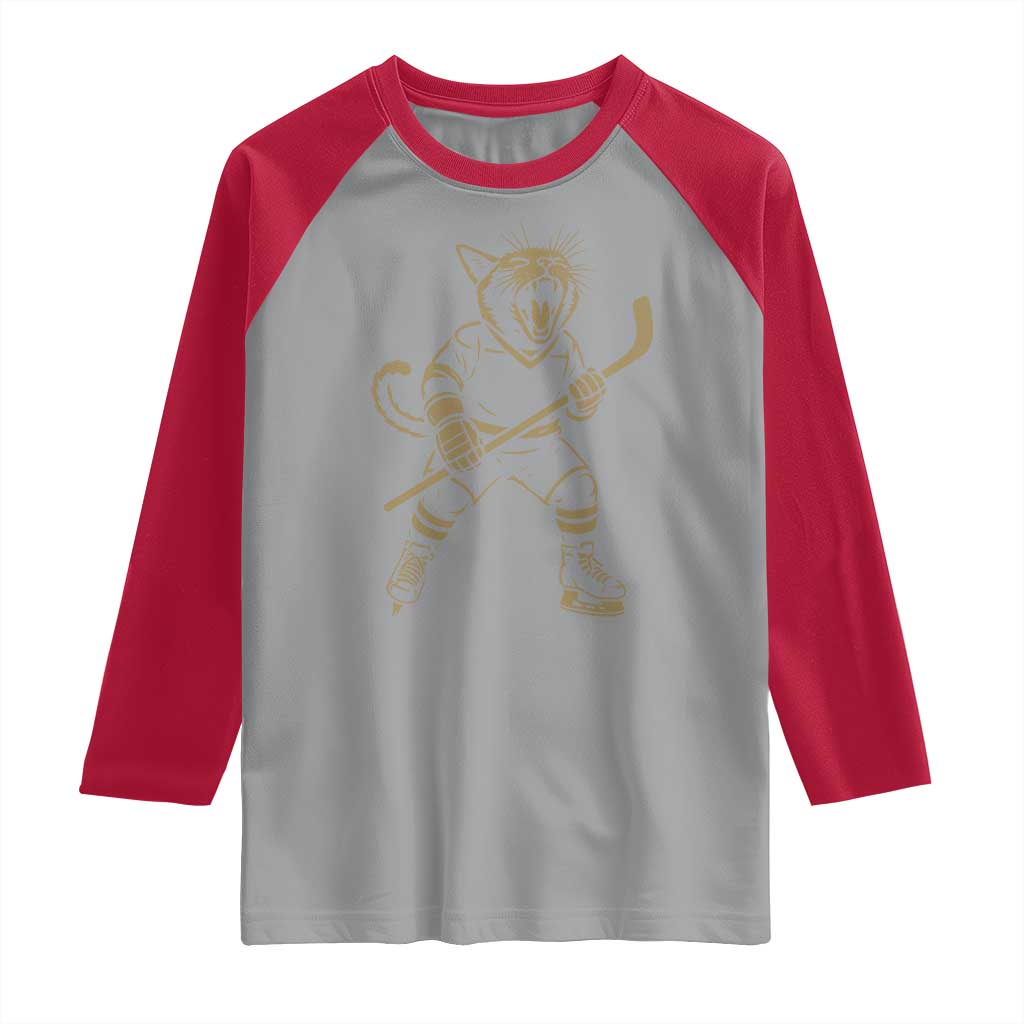 Vintage Cat Playing Hockey Raglan Shirt Kitten Lover Player Gift TS12 Sport Gray Red Print Your Wear