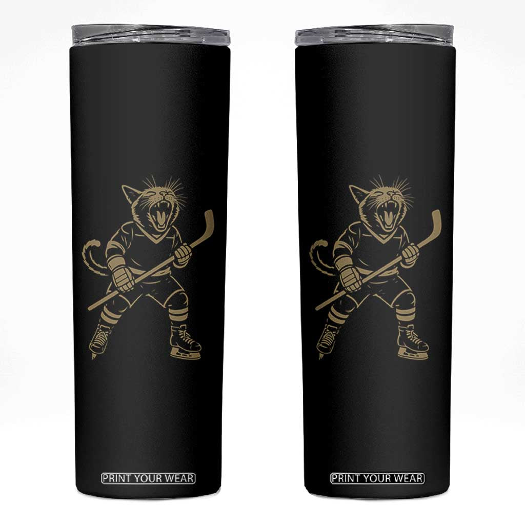 Vintage Cat Playing Hockey Skinny Tumbler Kitten Lover Player Gift TS12 Black Print Your Wear