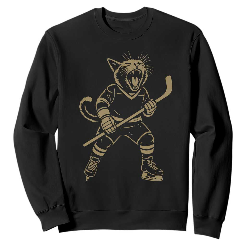 Vintage Cat Playing Hockey Sweatshirt Kitten Lover Player Gift TS12 Black Print Your Wear