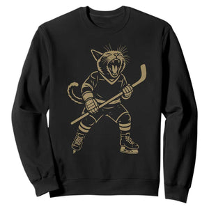 Vintage Cat Playing Hockey Sweatshirt Kitten Lover Player Gift TS12 Black Print Your Wear