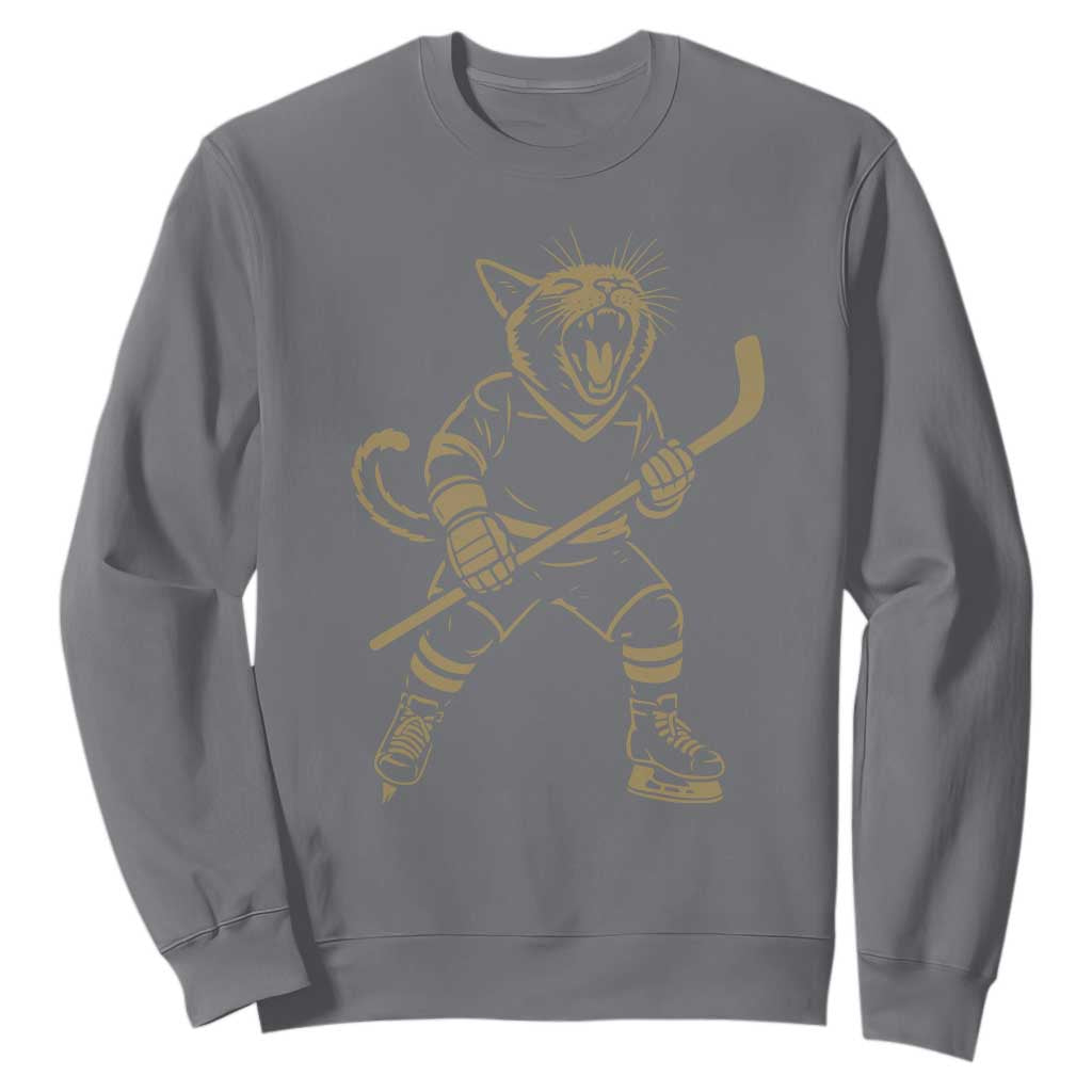 Vintage Cat Playing Hockey Sweatshirt Kitten Lover Player Gift TS12 Charcoal Print Your Wear