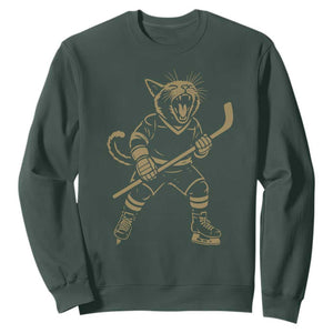 Vintage Cat Playing Hockey Sweatshirt Kitten Lover Player Gift TS12 Dark Forest Green Print Your Wear