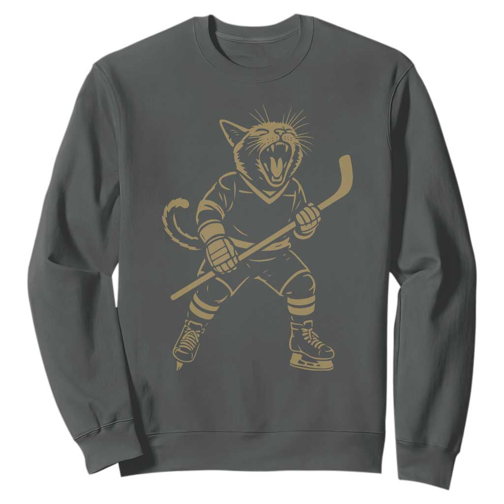 Vintage Cat Playing Hockey Sweatshirt Kitten Lover Player Gift TS12 Dark Heather Print Your Wear