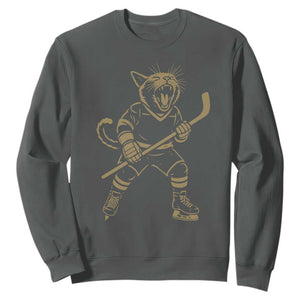 Vintage Cat Playing Hockey Sweatshirt Kitten Lover Player Gift TS12 Dark Heather Print Your Wear