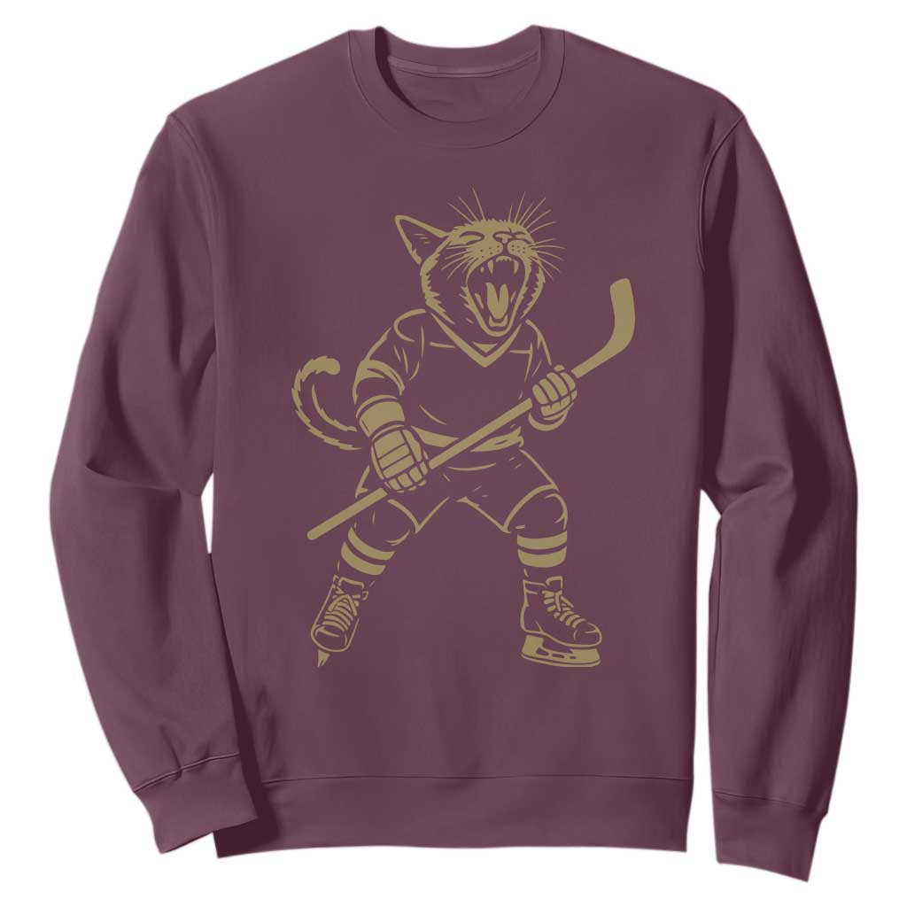 Vintage Cat Playing Hockey Sweatshirt Kitten Lover Player Gift TS12 Maroon Print Your Wear