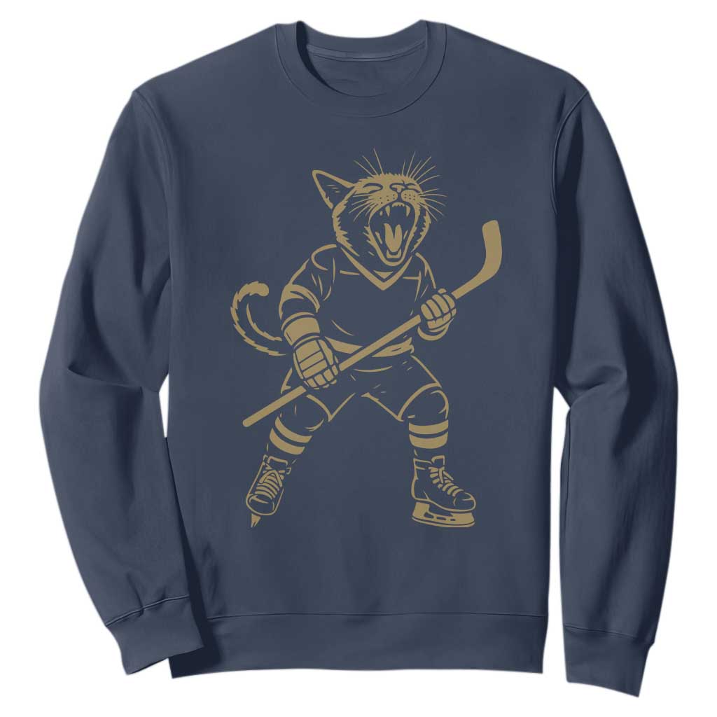 Vintage Cat Playing Hockey Sweatshirt Kitten Lover Player Gift TS12 Navy Print Your Wear