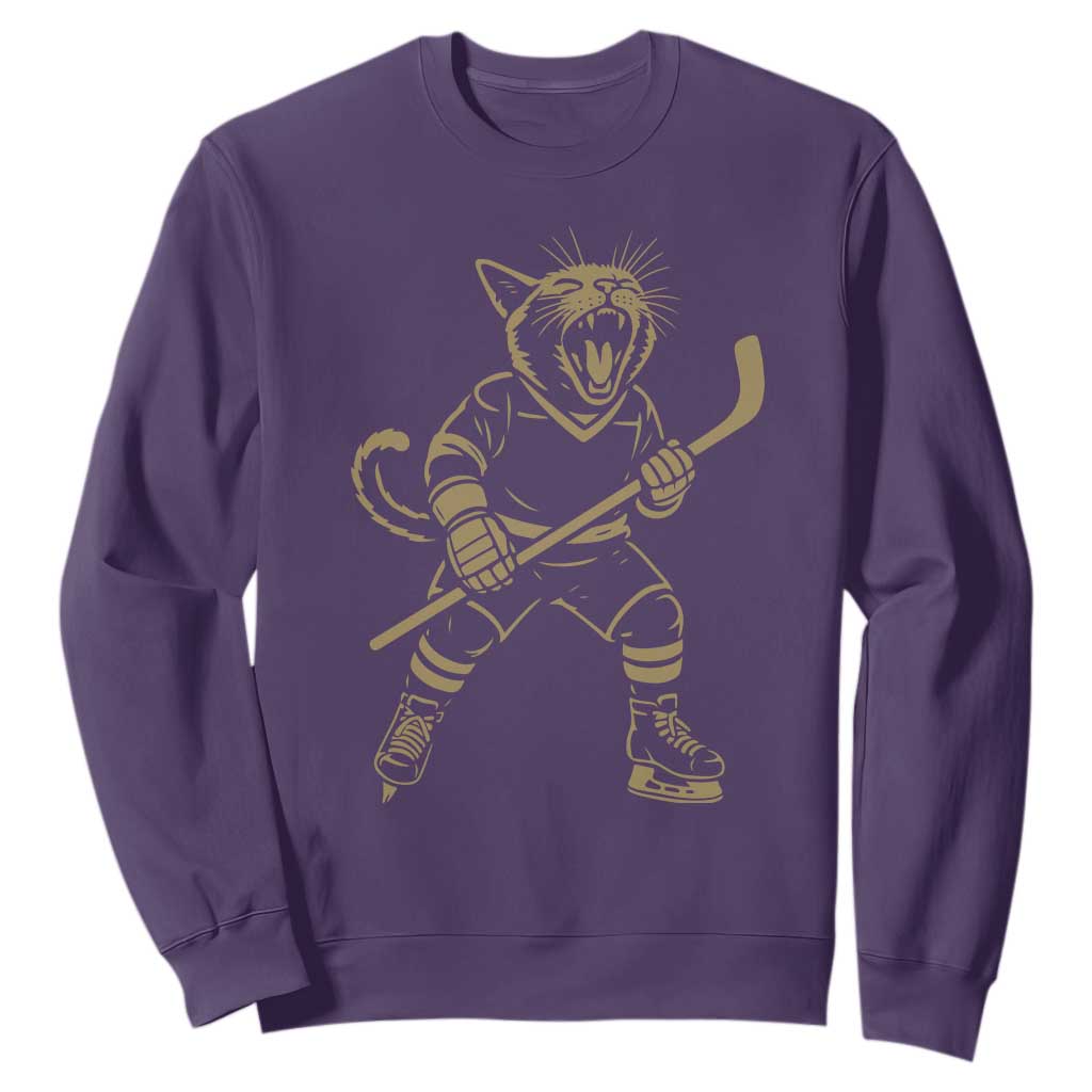 Vintage Cat Playing Hockey Sweatshirt Kitten Lover Player Gift TS12 Purple Print Your Wear