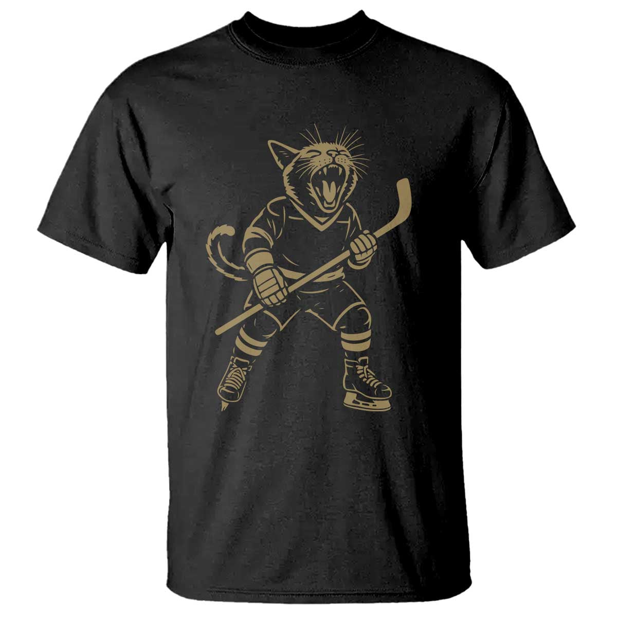 Vintage Cat Playing Hockey T Shirt Kitten Lover Player Gift TS12 Black Print Your Wear