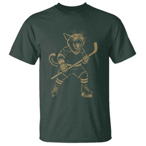 Vintage Cat Playing Hockey T Shirt Kitten Lover Player Gift TS12 Dark Forest Green Print Your Wear