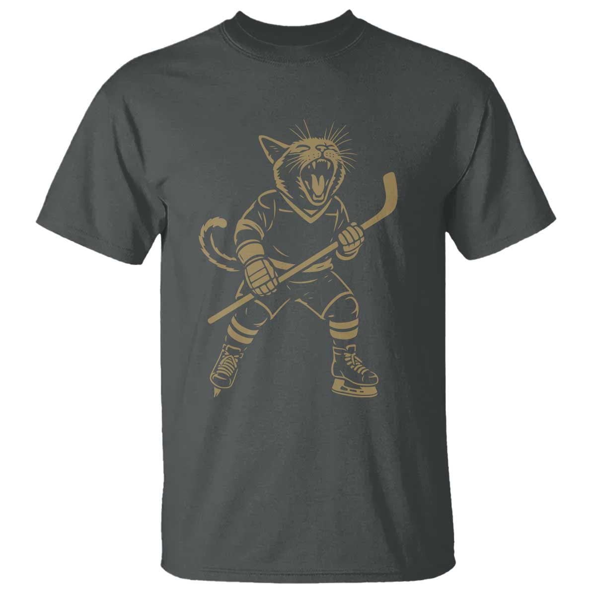 Vintage Cat Playing Hockey T Shirt Kitten Lover Player Gift TS12 Dark Heather Print Your Wear