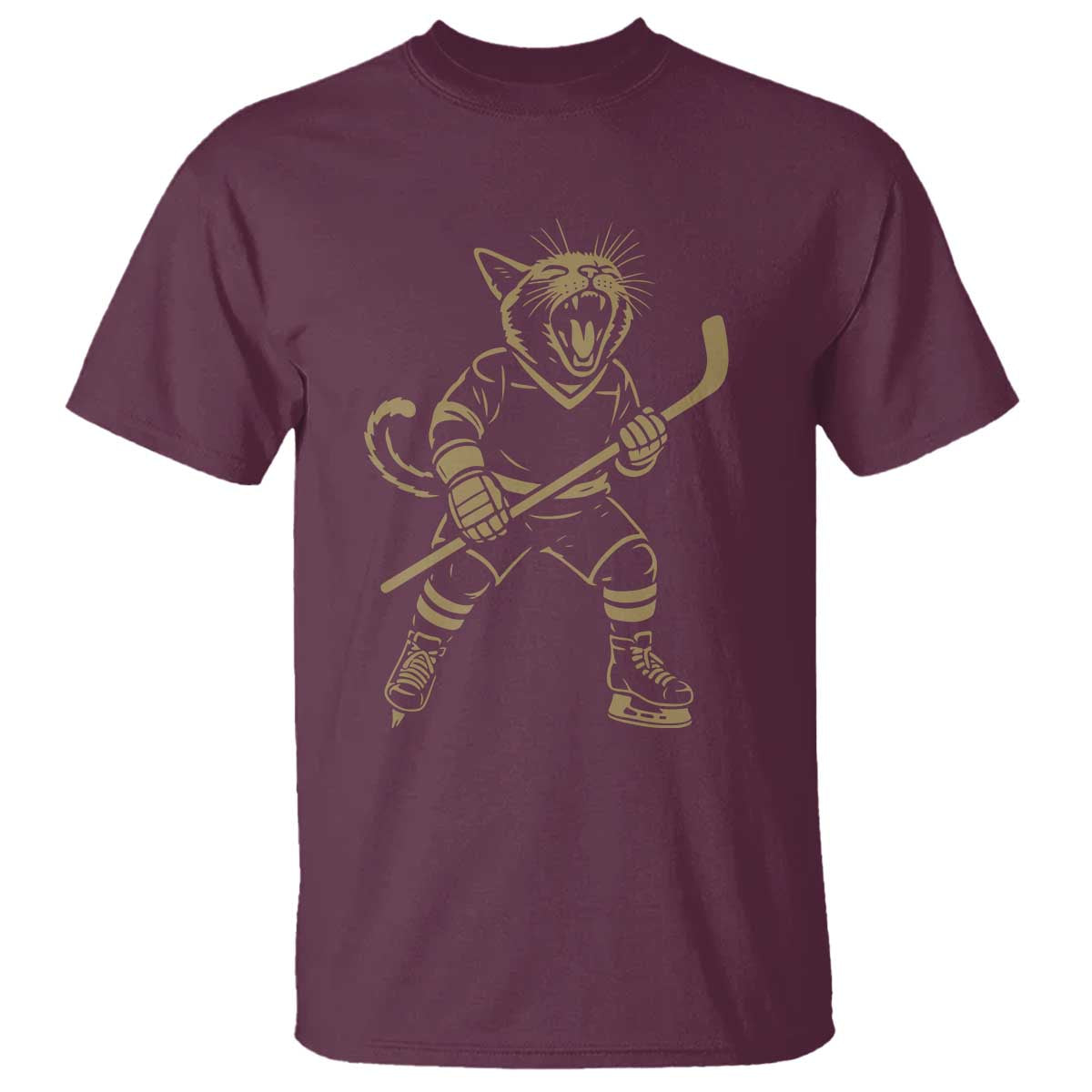 Vintage Cat Playing Hockey T Shirt Kitten Lover Player Gift TS12 Maroon Print Your Wear