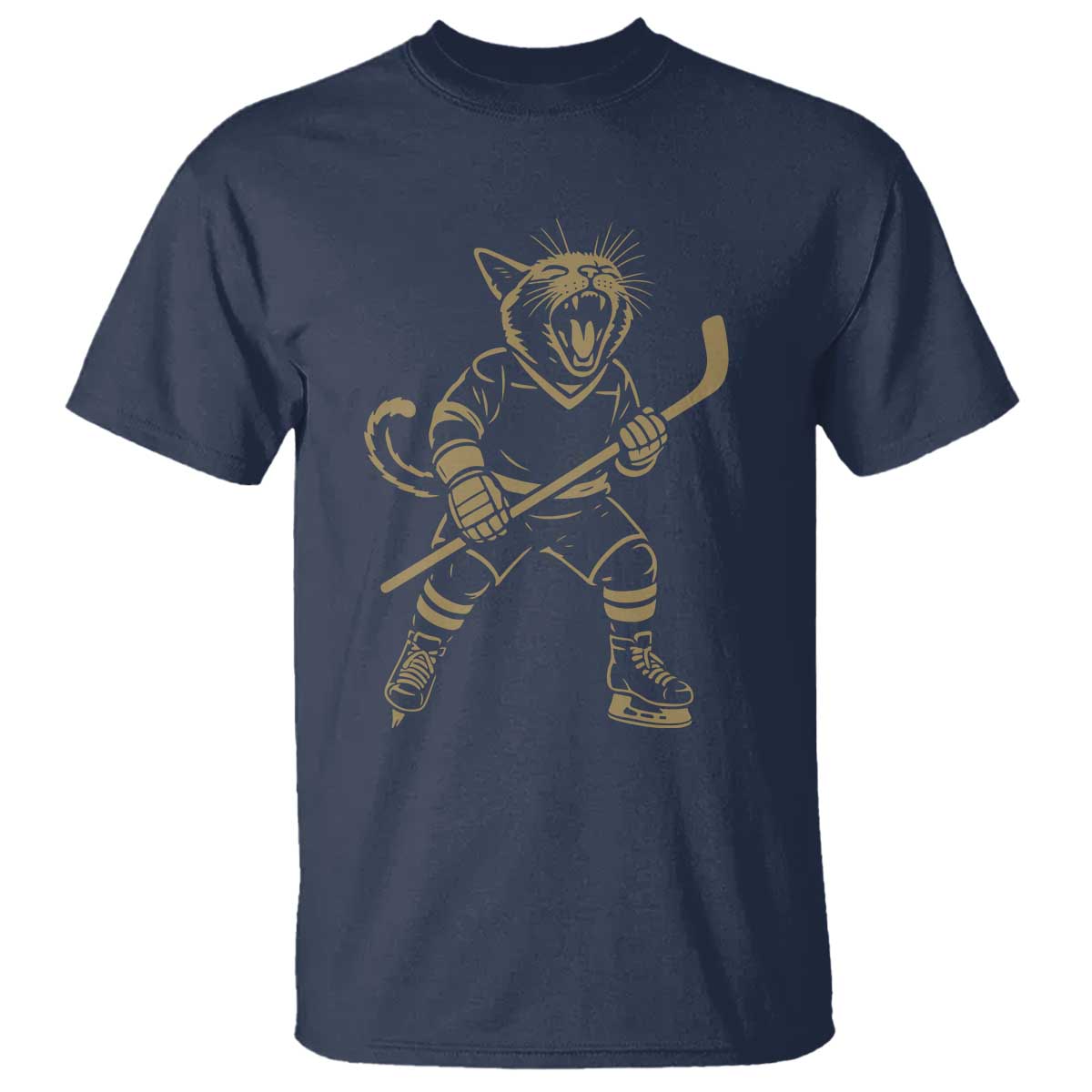 Vintage Cat Playing Hockey T Shirt Kitten Lover Player Gift TS12 Navy Print Your Wear