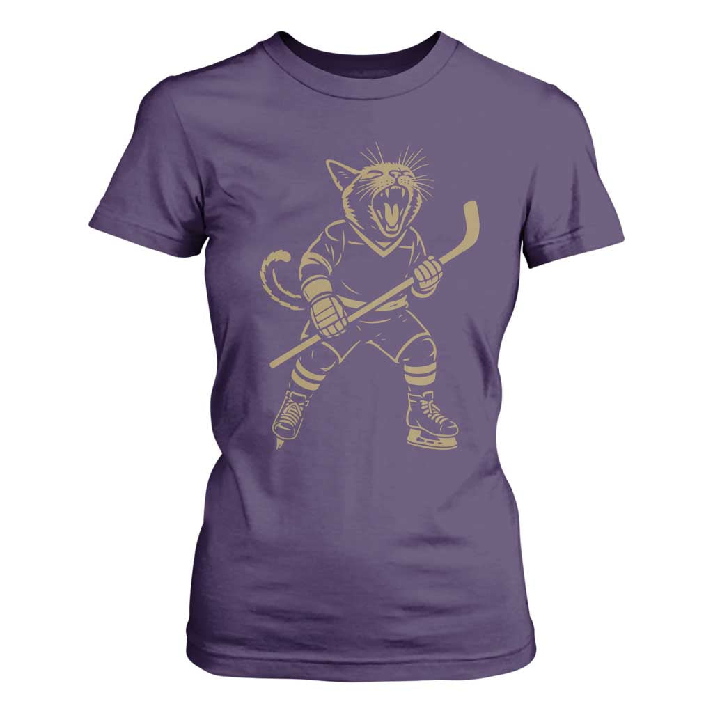 Vintage Cat Playing Hockey T Shirt For Women Kitten Lover Player Gift TS12 Purple Print Your Wear