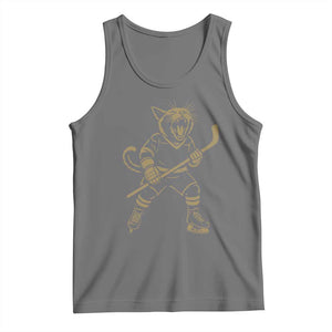 Vintage Cat Playing Hockey Tank Top Kitten Lover Player Gift TS12 Black Heather Print Your Wear