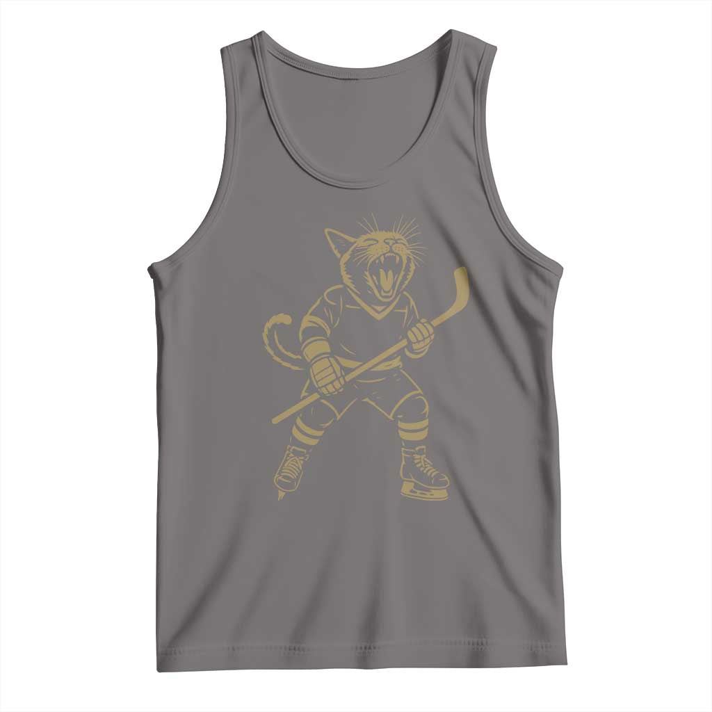 Vintage Cat Playing Hockey Tank Top Kitten Lover Player Gift TS12 Deep Heather Print Your Wear