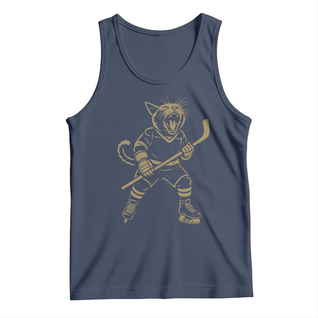Vintage Cat Playing Hockey Tank Top Kitten Lover Player Gift TS12 Navy Print Your Wear