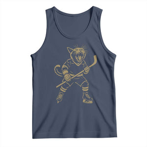 Vintage Cat Playing Hockey Tank Top Kitten Lover Player Gift TS12 Navy Print Your Wear