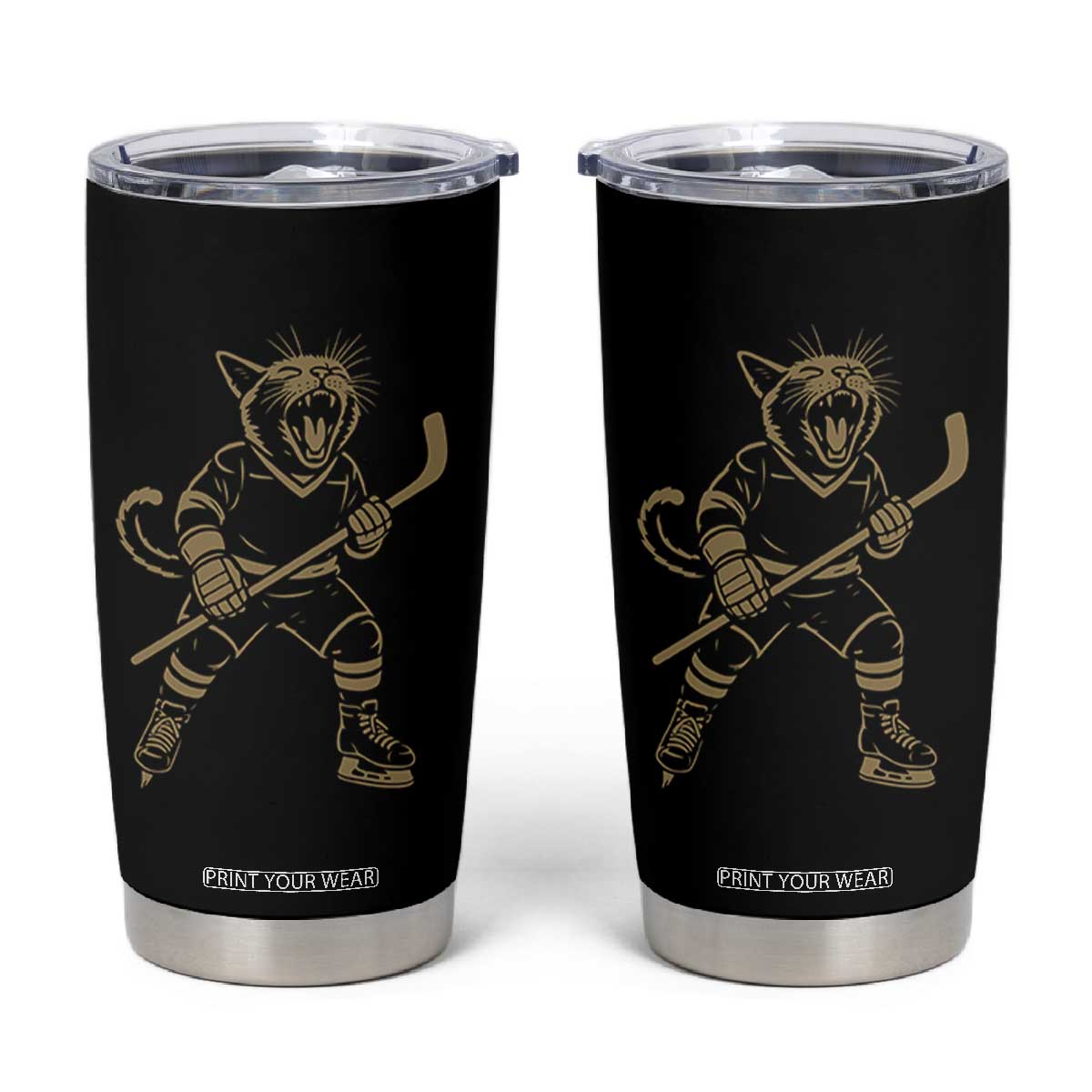 Vintage Cat Playing Hockey Tumbler Cup Kitten Lover Player Gift TS12 Black Print Your Wear