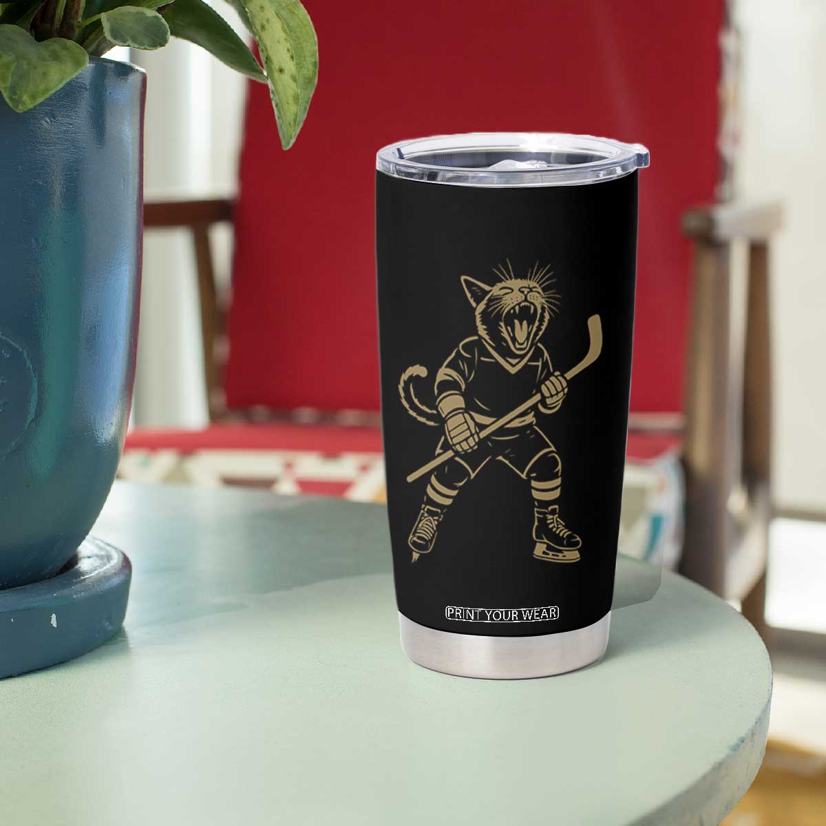 Vintage Cat Playing Hockey Tumbler Cup Kitten Lover Player Gift TS12 Print Your Wear