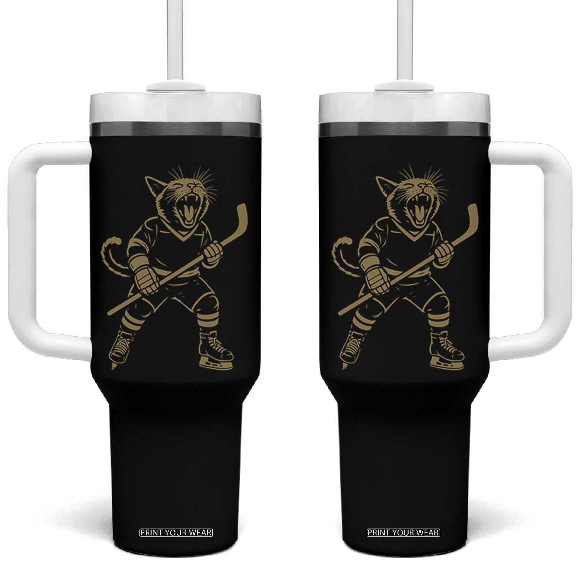 Vintage Cat Playing Hockey Tumbler With Handle Kitten Lover Player Gift TS12 One Size: 40 oz Black Print Your Wear