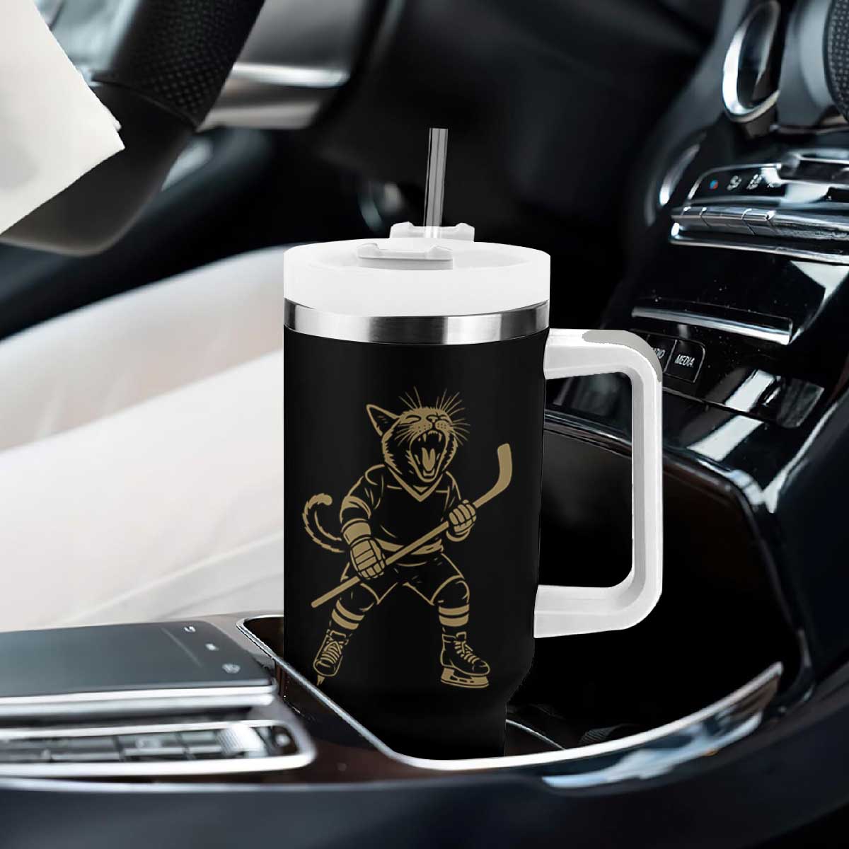 Vintage Cat Playing Hockey Tumbler With Handle Kitten Lover Player Gift TS12 Print Your Wear