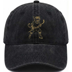 Vintage Cat Playing Hockey Washed Cotton Baseball Cap Kitten Lover Player Gift TS12 Print Your Wear