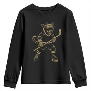 Vintage Cat Playing Hockey Youth Sweatshirt Kitten Lover Player Gift TS12 Black Print Your Wear