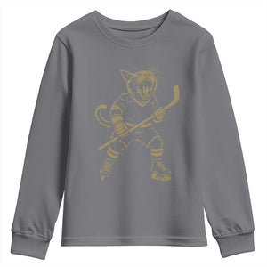 Vintage Cat Playing Hockey Youth Sweatshirt Kitten Lover Player Gift TS12 Charcoal Print Your Wear