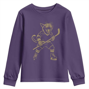 Vintage Cat Playing Hockey Youth Sweatshirt Kitten Lover Player Gift TS12 Purple Print Your Wear