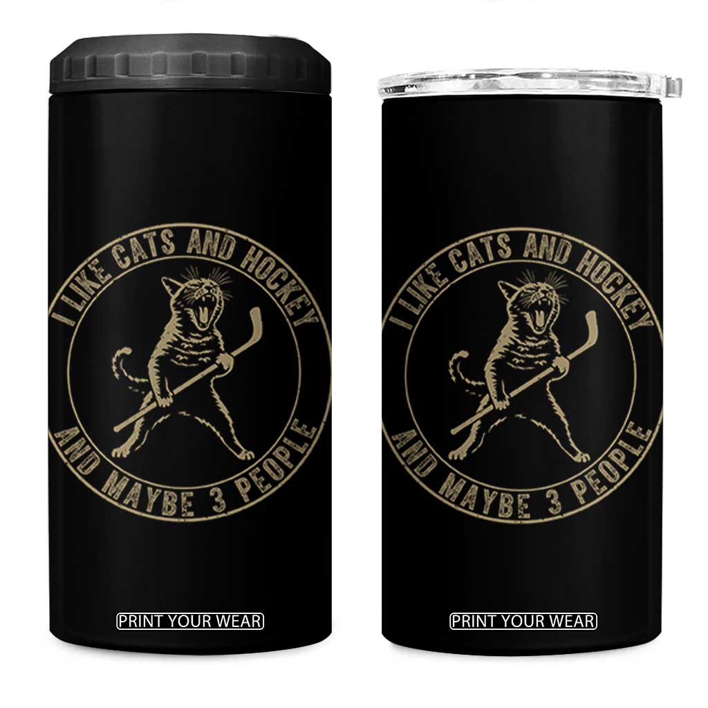 Vintage I Like Cats And Hockey And Maybe Three People Funny Gift 4 in 1 Can Cooler Tumbler TS12 One Size: 16 oz Black Print Your Wear