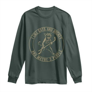 Vintage I Like Cats And Hockey And Maybe Three People Funny Gift Long Sleeve Shirt TS12 Dark Forest Green Print Your Wear