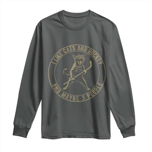 Vintage I Like Cats And Hockey And Maybe Three People Funny Gift Long Sleeve Shirt TS12 Dark Heather Print Your Wear