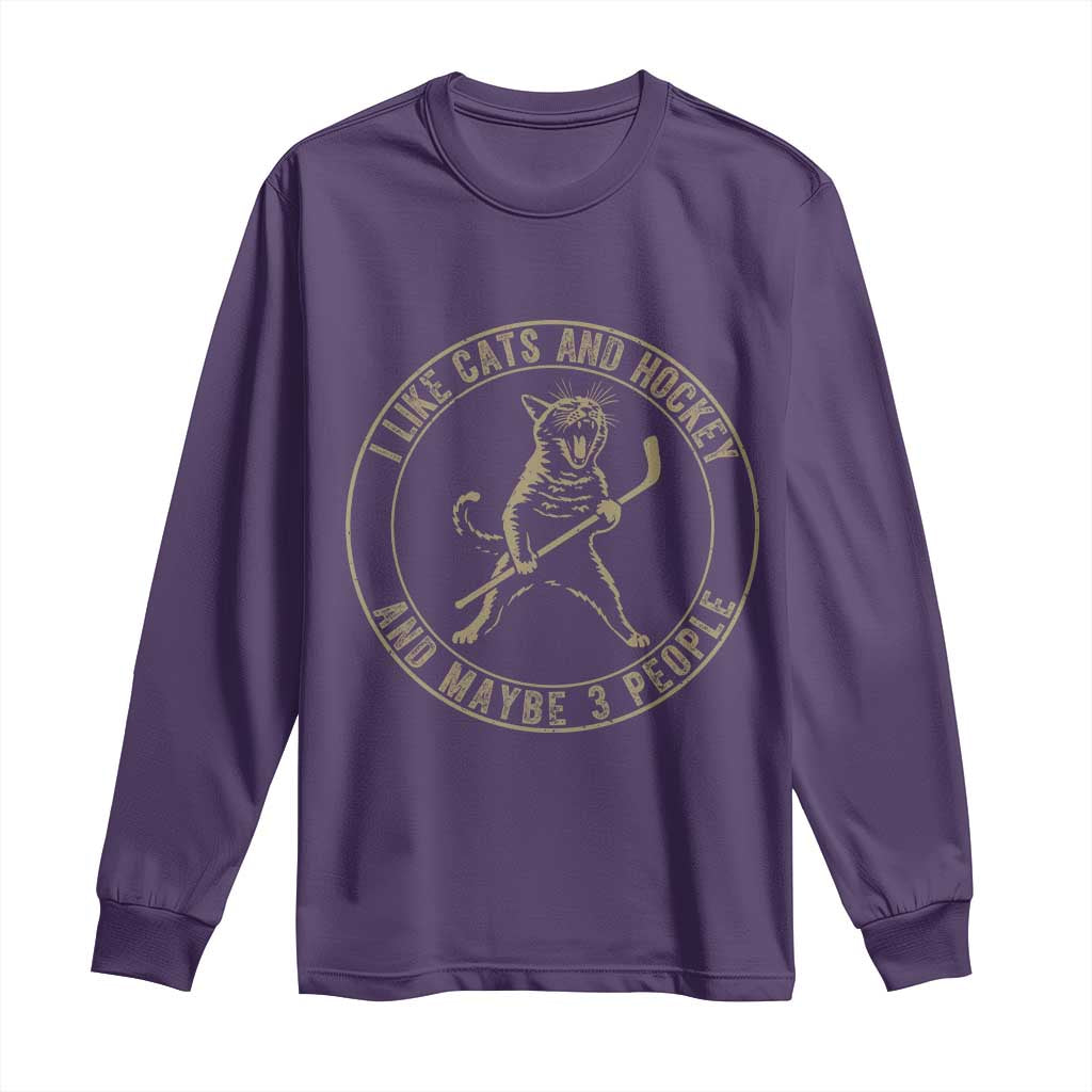 Vintage I Like Cats And Hockey And Maybe Three People Funny Gift Long Sleeve Shirt TS12 Purple Print Your Wear