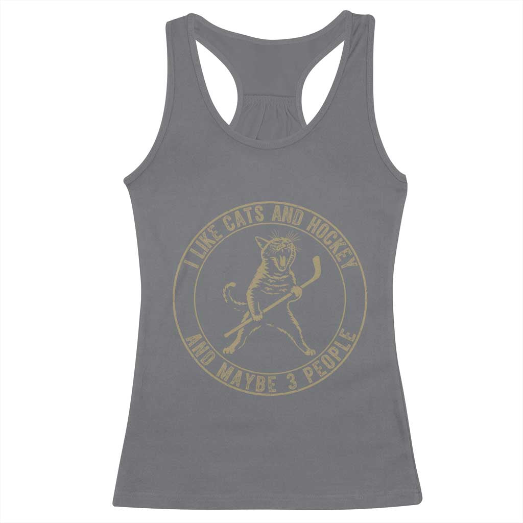 Vintage I Like Cats And Hockey And Maybe Three People Funny Gift Racerback Tank Top TS12 Charcoal Print Your Wear