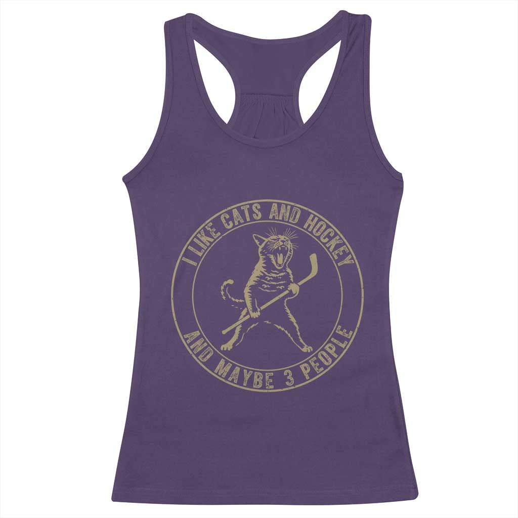 Vintage I Like Cats And Hockey And Maybe Three People Funny Gift Racerback Tank Top TS12 Purple Print Your Wear