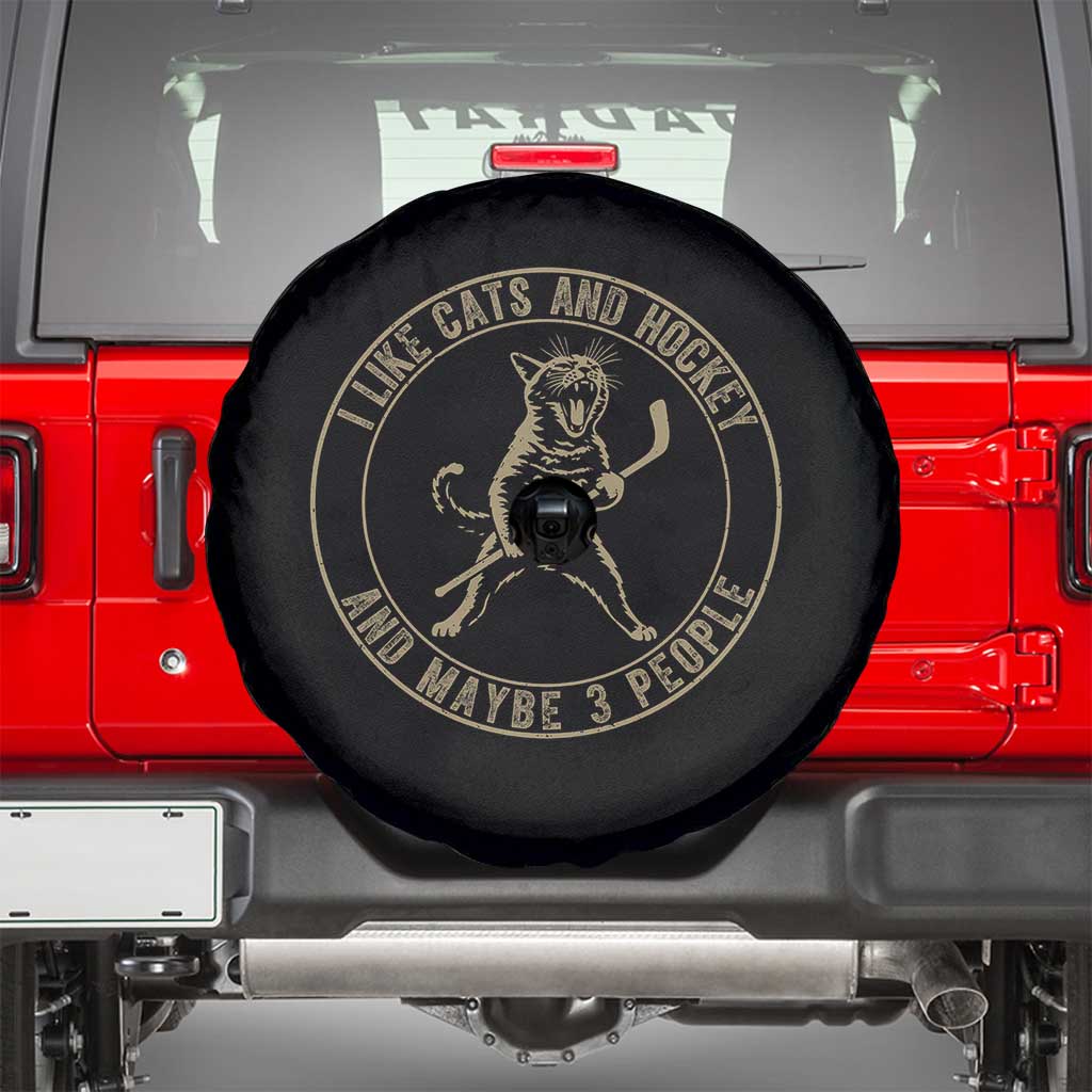 Vintage I Like Cats And Hockey And Maybe Three People Funny Gift Spare Tire Cover TS12 Black Print Your Wear