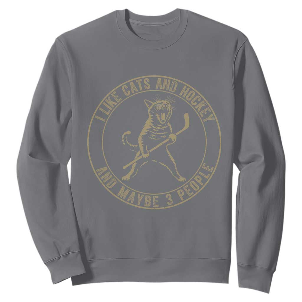 Vintage I Like Cats And Hockey And Maybe Three People Funny Gift Sweatshirt TS12 Charcoal Print Your Wear